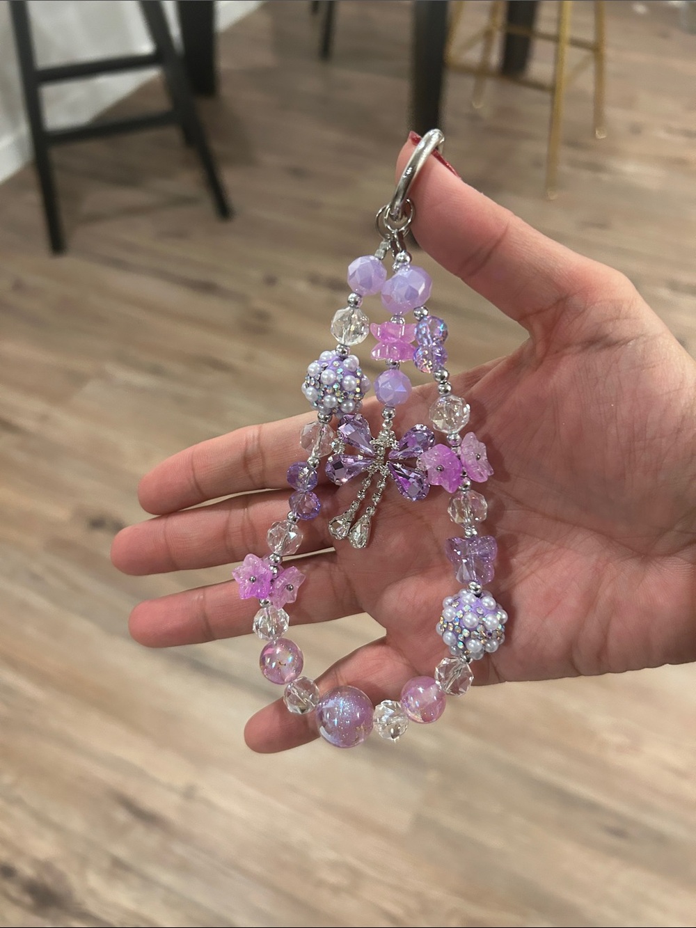 Handmade Lavender Beaded Keychain Charm - Women Jewelry